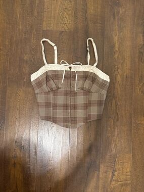Brown Plaid Corset Cami with Cream Trim